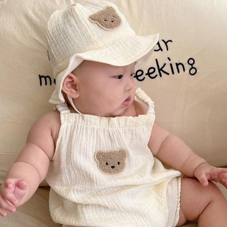 Baby wearing the Summer Bear bear-themed summer romper