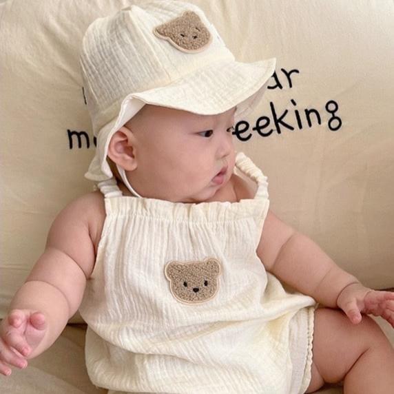 Baby wearing the Summer Bear bear-themed summer romper