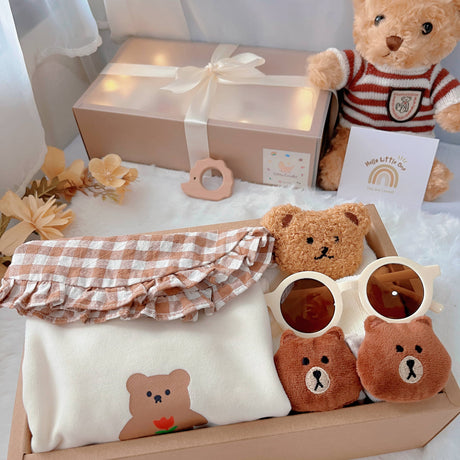Sweater Bear classic baby gift box with long-sleeve bear sweater romper