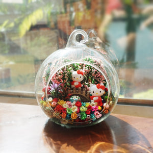 Two Kittens in Pink Garden preserved flower terrarium
