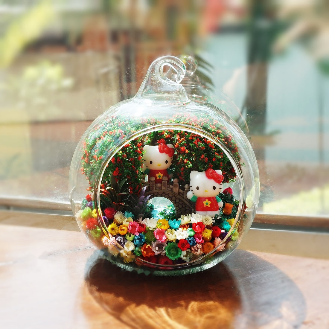 Two Kittens on a Bridge preserved flower terrarium