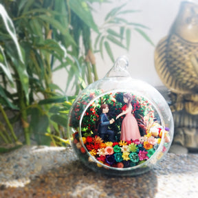 Wedding Couple in Garden preserved flower terrarium