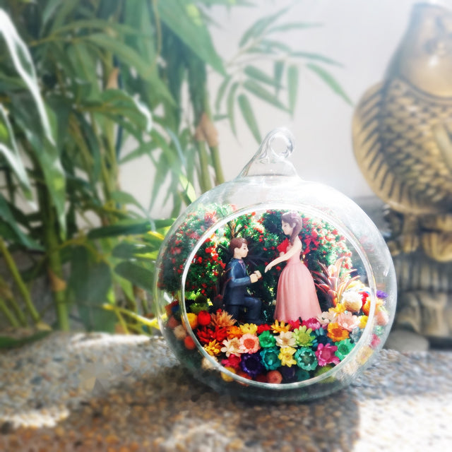 Wedding Couple in Garden preserved flower terrarium