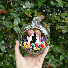 White Wedding Couple preserved flower terrarium