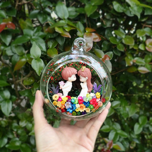White Wedding Couple preserved flower terrarium